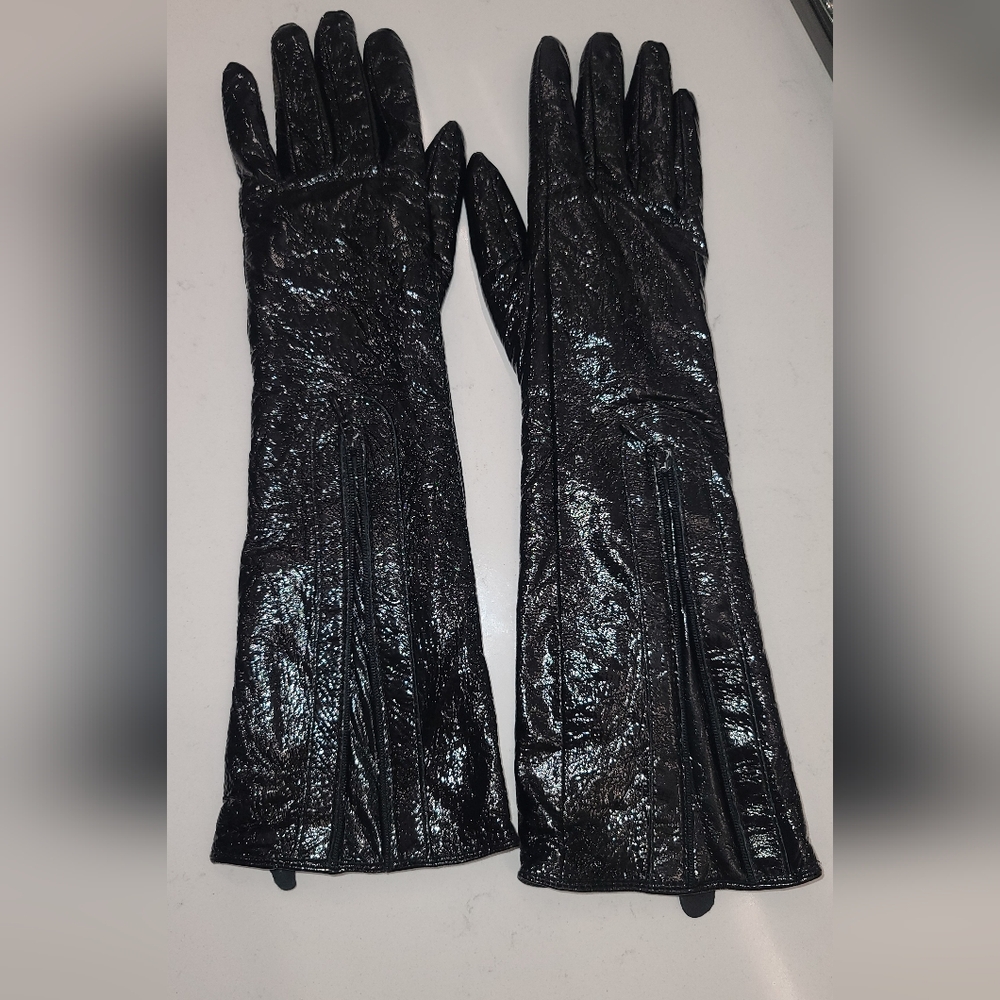 SanLi black pattern leather gloves with plush lining size 6.5